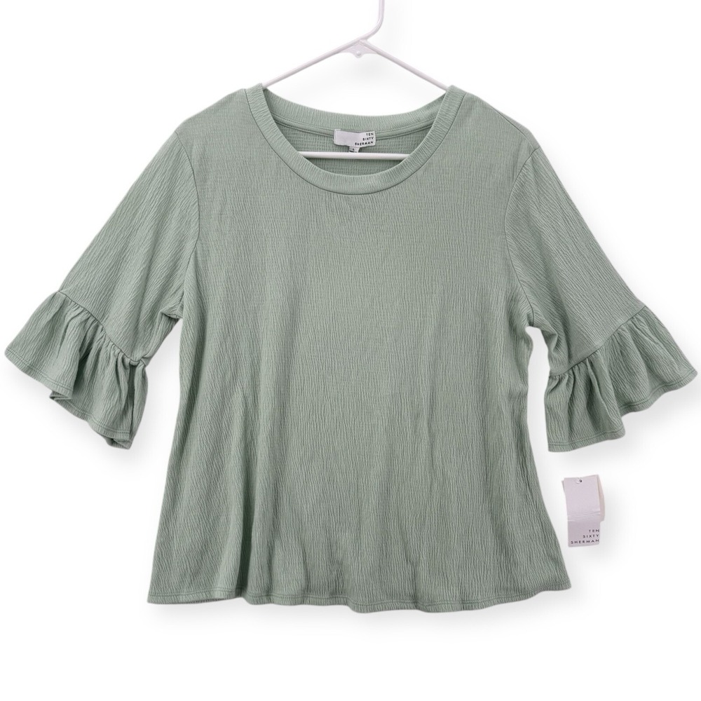 NWT Ten Sixty Sherman Top‎ Womens Large Mint Green Gauze Bell Sleeve Blouse